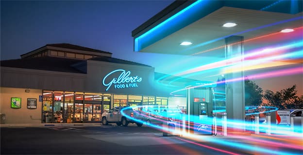 Busy Gilberts Forecourt with branded dispensers