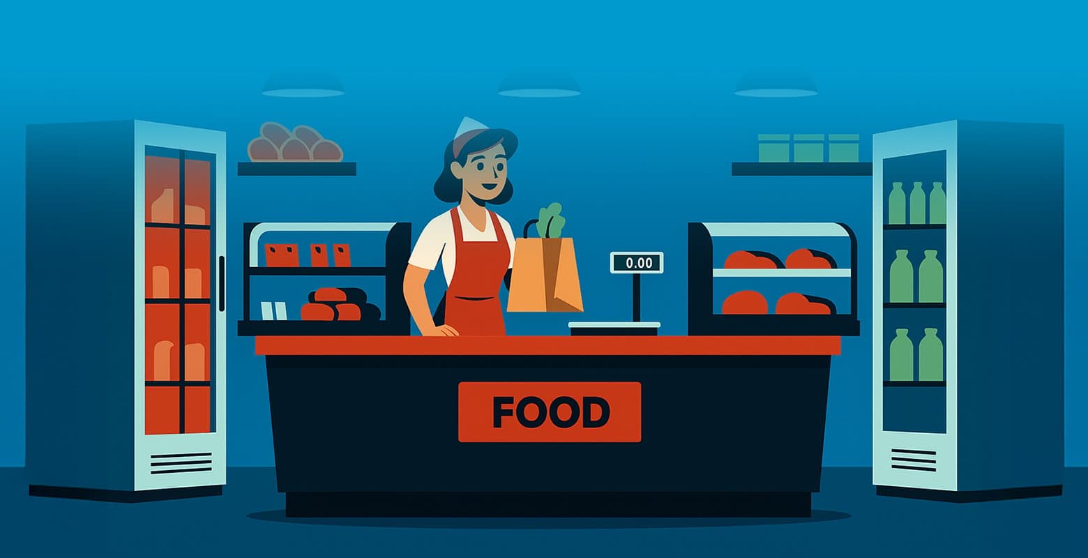 Graphic of woman running a food counter